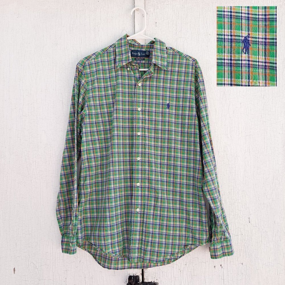 Ralph Lauren Custom Fit Green Plaid Button Down‎ M